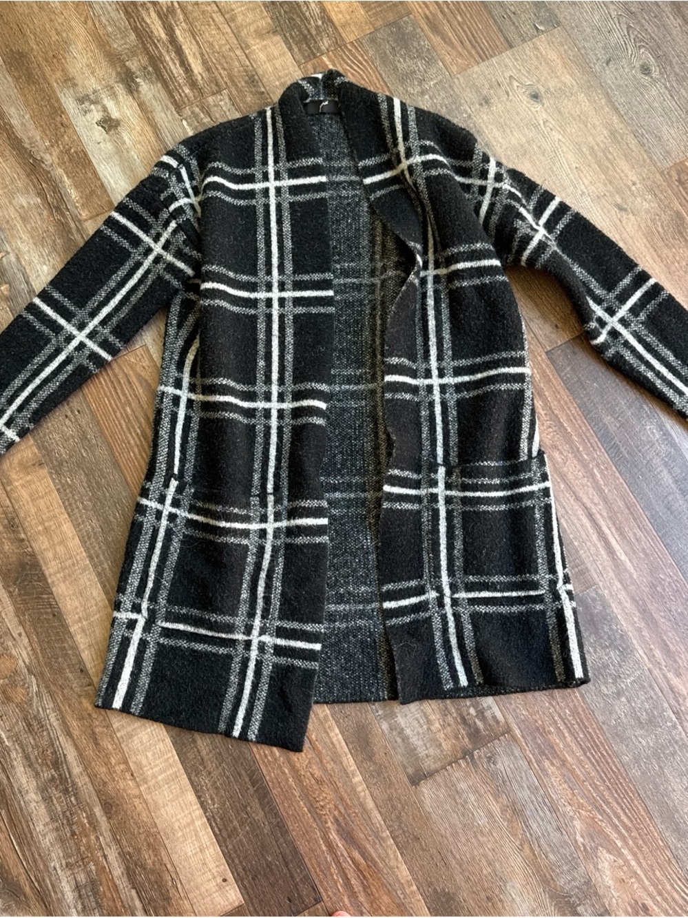 Black & White Plaid Open Cardigan Sweater